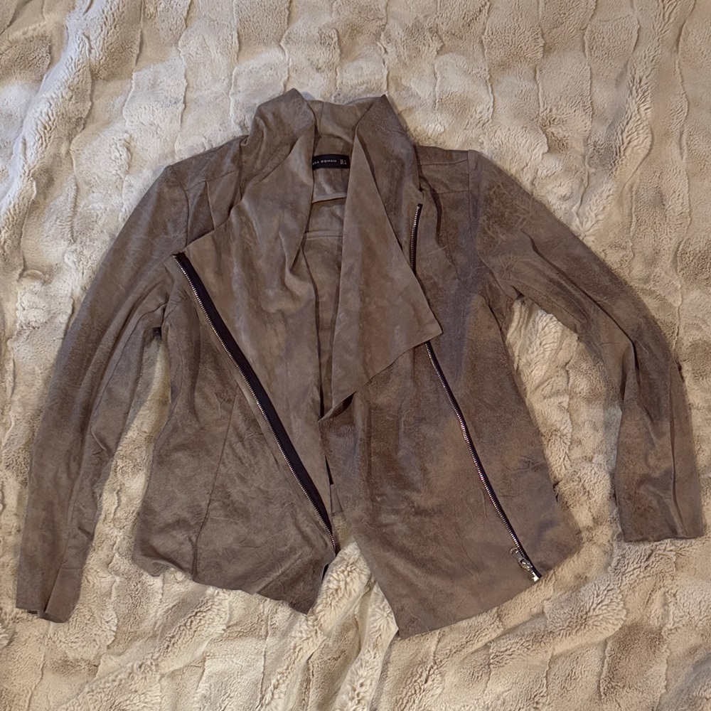 Zara Women's Leather Jacket in Taupe